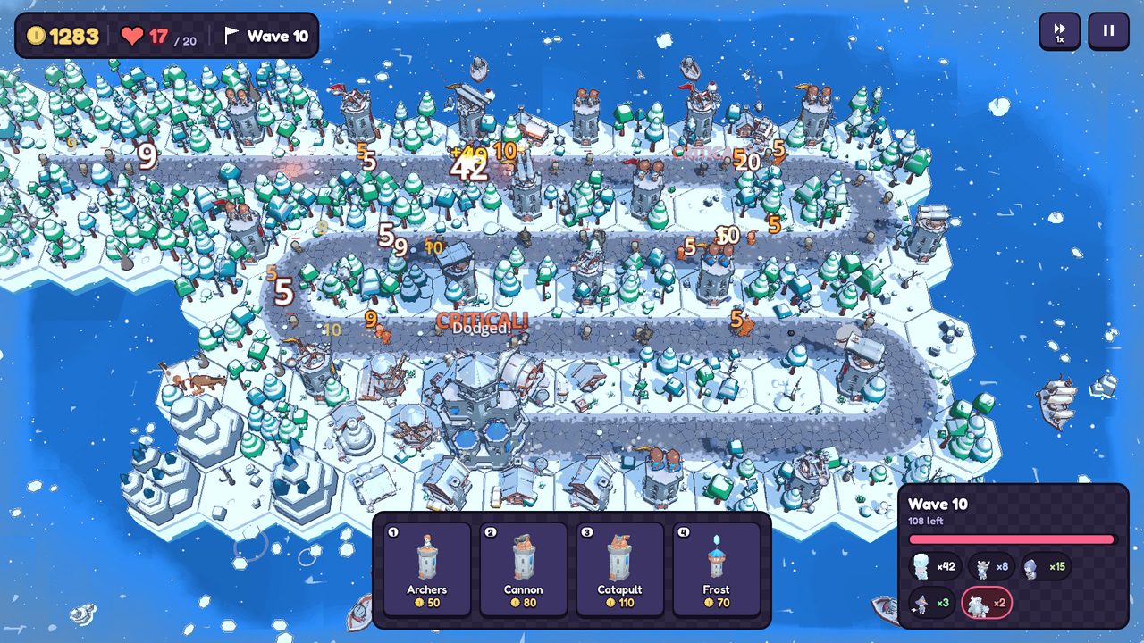 A snowy level with towers and skeletons
